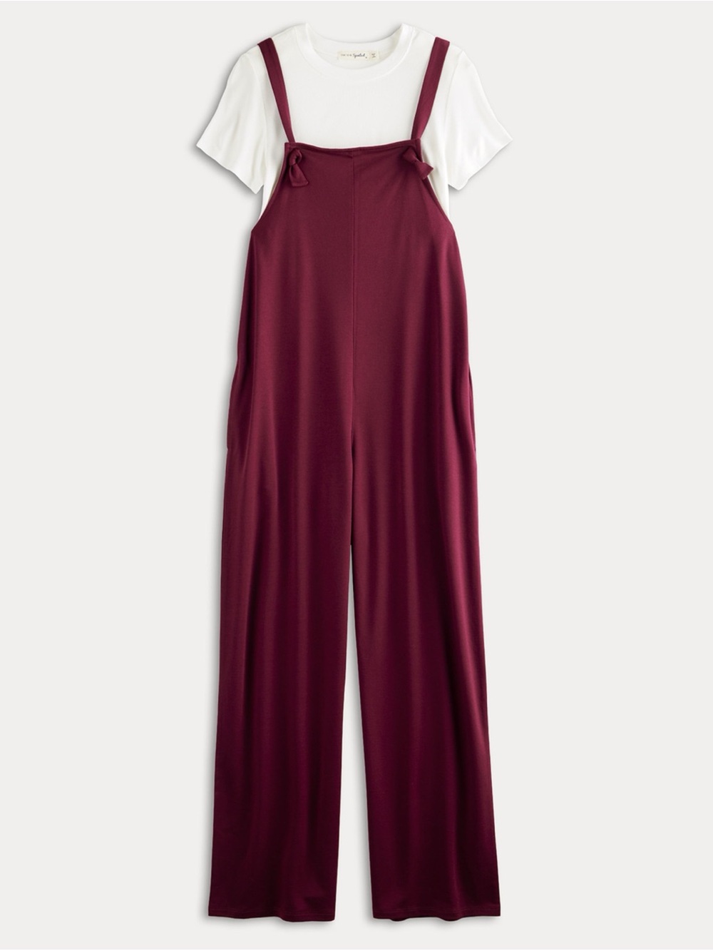 Live To Be Spoiled Sleeveless Wide-Leg Tie Front Jumpsuit in Deep Plum Juniors M